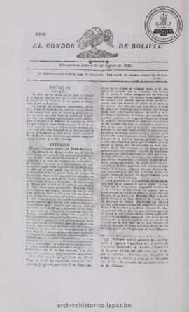 El Condor de Bolivia, edición del 10 de agosto de 1826