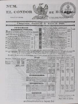 El Condor de Bolivia, edición del 17 de enero de 1828