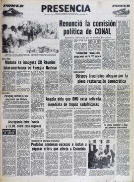 RENUNCIÓ LA COMISIÓN POLÍTICA DE CONAL. (1981, 30 de agosto). Presencia [La Paz, Bolivia], p. 1.