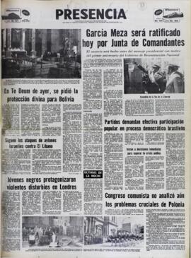 GARCÍA MEZA SERÁ RATIFICADO HOY POR JUNTA DE COMANDANTES. (1981, 17 de julio). Presencia [La Paz, Bolivia], p. 1.