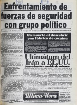 ENFRENTAMIENTO FUERZAS DE SEGURIDAD CON GRUPO POLITICO. (1981, 16 de enero). Ultima Hora [La Paz, Bolivia], p. 1.