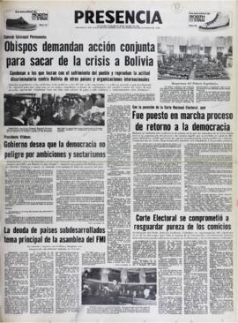 CON LA POSESIÓN DE LA CORTE NACIONAL ELECTORAL, AYER FUE PUESTO EN MARCHA PROCESO DE RETORNO A LA DEMOCRACIA. (1982, 05 de septiembre). Presencia [La Paz, Bolivia], p. 1.