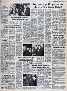 COB PROTESTA POR FALLO DE LA CORTE. AMPLIADO SINDICAL DISCUTE HOY MEDIDAS "EN DEFENSA DEL VOTO". (1979, 01 de agosto). Presencia [La Paz, Bolivia], p. 11.