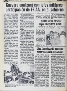 SILES ZUAZO LEVANTÓ HUELGA DE HAMBRE DESPUÉS DE 55 HORAS. (1979, 07 de agosto). Hoy [La Paz, Bolivia], p. 4.