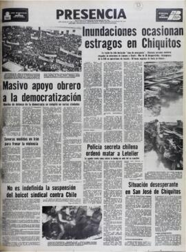 MASIVO APOYO OBRERO A LA DEMOCRATIZACIÓN. (1979, 19 de enero). Presencia [La Paz, Bolivia], p. 1.