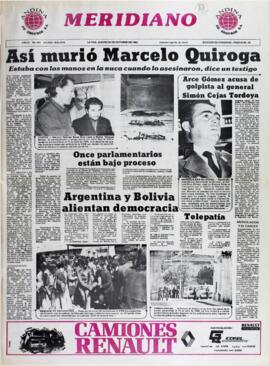 ASÍ MURIÓ MARCELO QUIROGA. (1982, 28 de octubre). Meridiano [La Paz, Bolivia], p. 1.