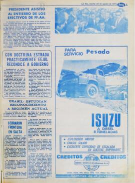 PRESIDENTE ASISTIO AL ENTIERRO DE LOS EFECTIVOS DE FF. AA. (1971, 24 de agosto). Hoy [La Paz, Bolivia], p. 5.