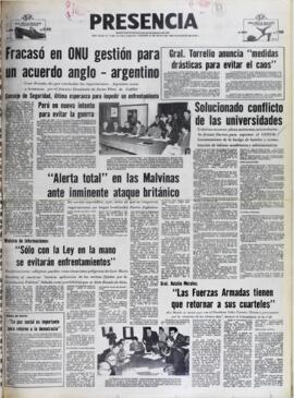 GRAL. TORRELIO ANUNCIA "MEDIDAS DRÁSTICAS PARA EVITAR EL CAOS". (1982, 21 de mayo). Presencia [La Paz, Bolivia], p. 1.