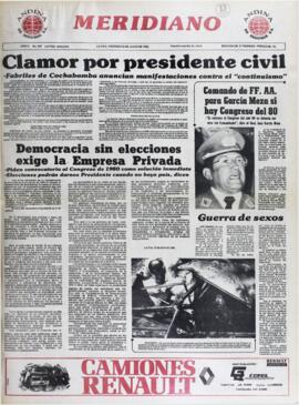 COMANDO DE FFAA PARA GARCÍA MEZA SI HAY CONGRESO DEL 80. (1982, 23 de julio). Meridiano [La Paz, Bolivia], p. 1.