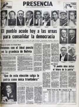 CORTE ELECTORAL. "EL PUEBLO DEBE DEFINIR EL FUTURO DE LA PATRIA". (1980, 29 de junio). Presencia [La Paz, Bolivia], p. 1.