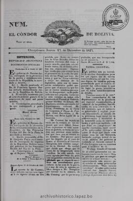 El Condor de Bolivia, edición del 27 de diciembre de 1827