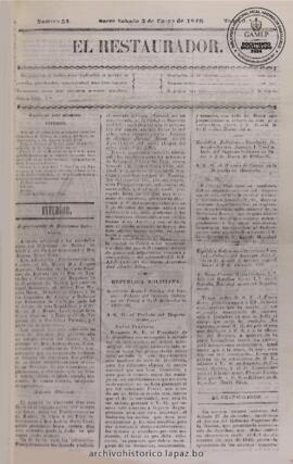 El Restaurador, edición del 3 de enero de 1846