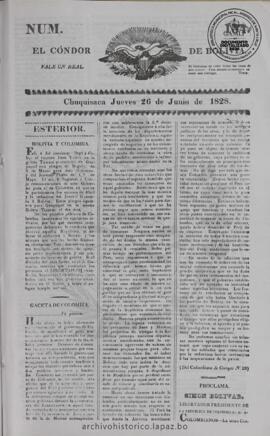 El Condor de Bolivia, edición del 26 de junio de 1828