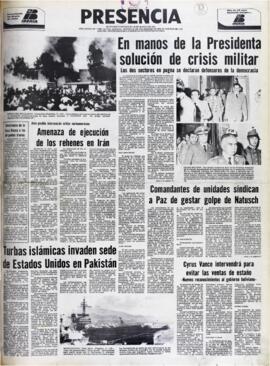 COMANDANTES DE UNIDADES SINDICAN A PAZ DE GESTAR GOLPE DE NATUSCH. (1979, 22 de noviembre). Presencia [La Paz, Bolivia], p. 1.