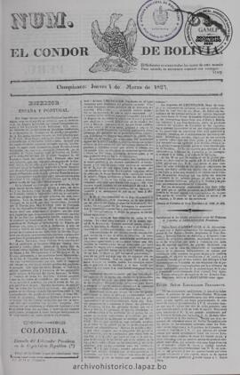 El Condor de Bolivia, edición del 1 de marzo de 1827
