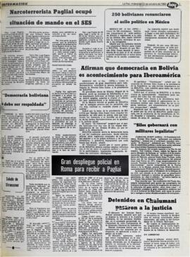 GRAN DESPLIEGUE POLICIAL EN ROMA PARA RECIBIR A PAGLIAI. (1982, 13 de octubre). Hoy [La Paz, Bolivia], p. 3.