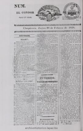 El Condor de Bolivia, edición del 28 de febrero de 1828