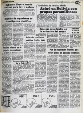 REVELACIONES DE TERRORISTA ALEMÁN. ACTUÓ EN BOLIVIA CON GRUPOS PARAMILITARES. (1982, 16 de septiembre). Hoy [La Paz, Bolivia], p. 3.