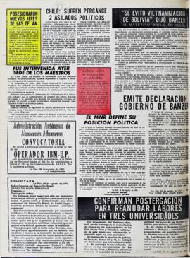 "SE EVITÓ VIETNAMIZACIÓN DE BOLIVIA", DIJO BANZER AL, MATUTINO JORNAL DO BRASIL. (1971, 27 de agosto). Hoy [La Paz, Bolivia], p. 8.