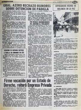 ESPORADICOS HECHOS DE VIOLENCIA EN LA PAZ. (1979, 03 de noviembre). Hoy [La Paz, Bolivia], p. 3.