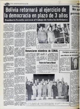 RENUNCIARON MIEMBROS DE CONAL. (1981, 08 de septiembre). Hoy [La Paz, Bolivia], p. 8.