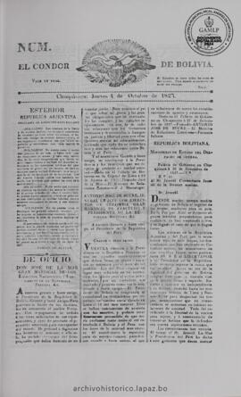 El Condor de Bolivia, edición del 4 de octubre de 1827