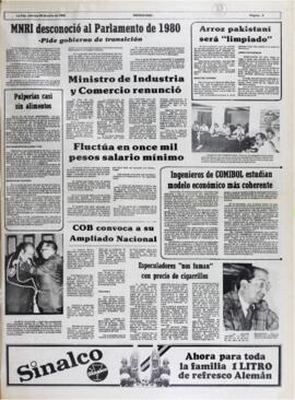 MINISTRO DE INDUSTRIA Y COMERCIO RENUNCIÓ. (1982, 30 de julio). Meridiano [La Paz, Bolivia], p. 3.