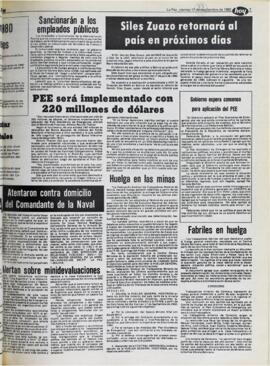 SILES ZUAZO RETORNARÁ AL PAÍS EN PRÓXIMOS DÍAS. (1982, 17 de septiembre). Hoy [La Paz, Bolivia], p. 7.