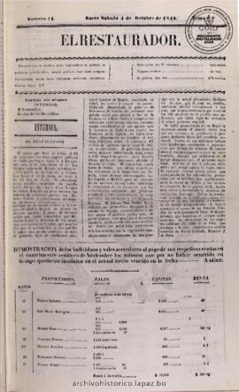 El Restaurador, edición del 4 de octubre de 1845