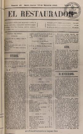 El Restaurador, edición del 12 de marzo de 1846