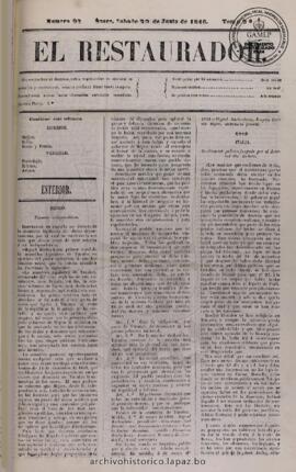 El Restaurador, edición del 20 de junio de 1846