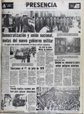 PEREDA EXPLICA RAZONES QUE TUVO PARA APLAZAR ELECCIONES. (1978, 25 de noviembre). Presencia [La Paz, Bolivia], p. 1,15.