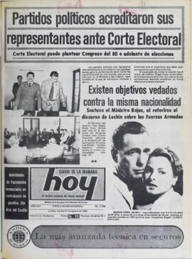 PARTIDOS POLÍTICOS ACREDITARON SUS REPRESENTANTES ANTE CORTE ELECTORAL. (1982, 31 de agosto). Hoy [La Paz, Bolivia], p. 1.