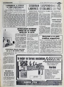 CONTINUA GRAVE RECTOR DE LA UNIVERSIDAD DE SANTA CRUZ. (1971, 28 de agosto). Hoy [La Paz, Bolivia], p. 3.