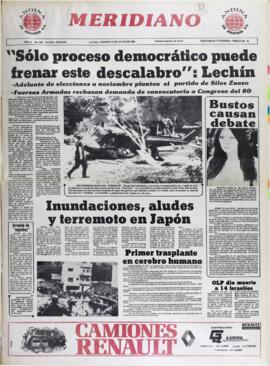 "SÓLO PROCESO DEMOCRÁTICO PUEDE FRENAR ESTE DESCALABRO": LECHÍN. (1982, 24 de julio). Meridiano [La Paz, Bolivia], p. 1.