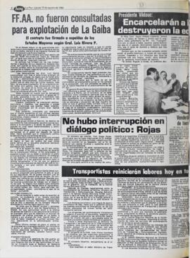 NO HUBO INTERRUPCIÓN EN DIÁLOGO POLÍTICO: ROJAS. (1982, 19 de agosto). Hoy [La Paz, Bolivia], p. 6.