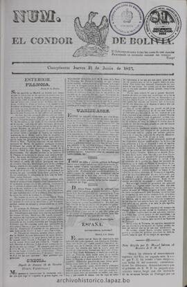 El Condor de Bolivia, edición del 21 de junio de 1827