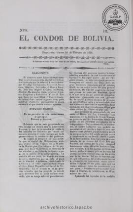 El Condor de Bolivia, edición del 16 de febrero de 1826