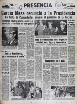 COMANDO REVOLUCIONARIO ANALIZA LA RENUNCIA Y CONTINUA EN EMERGENCIA. GRAL. NATUSCH BUSCH ANUNCIO PARA HOY DOCUMENTO FIJANDO POSICION. (1981, 05 de agosto). Presencia [La Paz, Bolivia], p. 1.