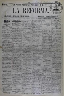 La Reforma, edición del 6 de noviembre de 1871