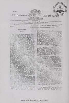 El Condor de Bolivia, edición del 17 de agosto de 1826