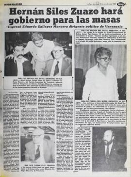 HERNÁN SILES ZUAZO HARÁ GOBIERNO PARA LAS MASAS. (1982, 10 de octubre). Hoy [La Paz, Bolivia], p. 9.