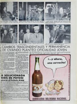 CAMBIOS TRANSCENDENTALES Y PERMANENCIA DE OVANDO PLANTEO OFICIALIDAD JOVEN. (1970, 06 de octubre). Hoy [La Paz, Bolivia], p. 11.