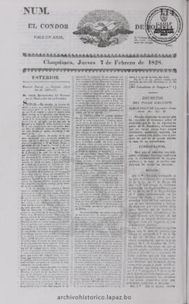 El Condor de Bolivia, edición del 7 de febrero de 1828