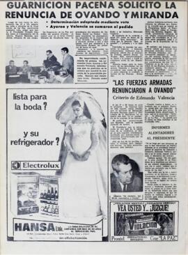 GUARMICION PACEÑA SOLICITO LA RENUNCIA DE OVANDO Y MIRANDA. (1970, 06 de octubre). Hoy [La Paz, Bolivia], p. 2.
