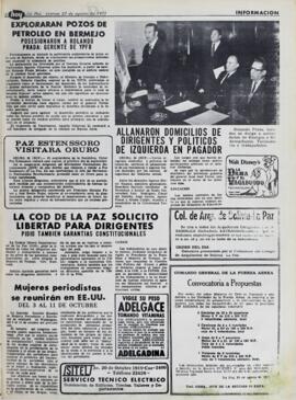 LA COD DE LA PAZ SOLICITO LIBERTAD PARA DIRIGENTES. PIDIÓ TAMBIEN GARANTIAS CONSTITUCIONALES. (1971, 27 de agosto). Hoy [La Paz, Bolivia], p. 5.