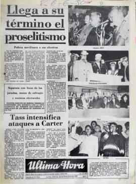 LLEGA A SU TÉRMINO EL PROSELITISMO. (1980, 26 de junio). Ultima Hora [La Paz, Bolivia], p. 1.