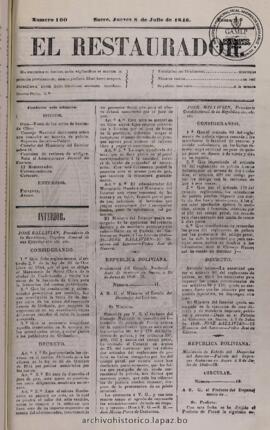 El Restaurador, edición del 8 de julio de 1846