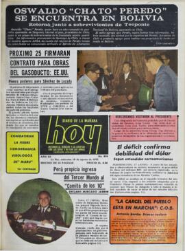 OSWALDO "CHATO" PEREDO" SE ENCUENTRA EN BOLIVIA. RETORNÓ JUNTO A SOBREVIVIENTES DE TEOPONTE. (1971, 18 de agosto). Hoy [La Paz, Bolivia], p. 1.