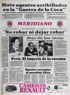 SIETE AGENTES ACRIBILLADOS EN LA "GUERRA DE LA COCA". (1982, 02 de octubre). Meridiano [La Paz, Bolivia], p. 1.